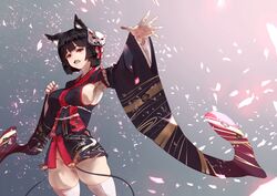  :d agovitch animal_ears armpits azur_lane bad_id bad_pixiv_id bell black_hair black_kimono blush breasts clenched_hand covered_nipples cowboy_shot female floral_print furisode groin hair_ornament head_tilt highres japanese_clothes jingle_bell kimono kimono_skirt large_breasts long_sleeves looking_at_viewer no_panties oerba_yun_fang open_mouth outstretched_arm short_hair short_kimono sideless_kimono skindentation smile solo standing thighhighs white_thighhighs yamashiro_(azur_lane) 