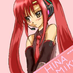  blush commentary_request cosplay female hatsune_miku hatsune_miku_(cosplay) hayate_no_gotoku! katsura_hinagiku lowres oekaki red_hair solo twintails vocaloid yuu_yuu_(netaeshi58) 