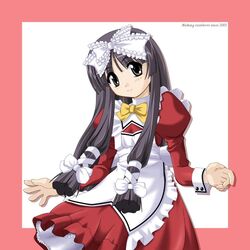  black_eyes black_hair bow female hyokkori_tamago kokoro_(kokoro_toshokan) kokoro_toshokan long_hair maid photoshop_(medium) ribbon solo yellow_bow 