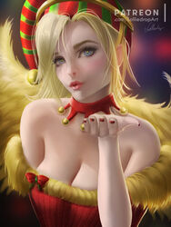  1girls blonde_hair blue_eyes christmas female female_only lolliedrop mercy overwatch solo tagme 