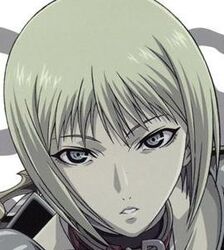  blonde_hair clare_(claymore) claymore_(series) close-up female grey_eyes jpeg_artifacts lowres short_hair solo takapiko 