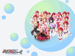  6+girls alice_parade animal_ears blonde_hair breasts everyone goth_fashion highres ito_noizi lavinia_(alice_parade) long_hair luna_(alice_parade) miori_(alice_parade) multiple_girls neko-san_(alice_parade) odoodo_funny orange_hair rabbit_ears rouge_13 school_uniform short_hair silk_(alice_parade) small_breasts thighhighs yaname_(alice_parade) 