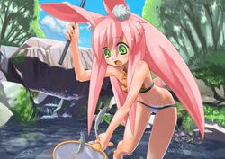  animal_ears female green_eyes long_hair lowleg lowleg_panties original outdoors panties pink_hair solo unaji underwear 