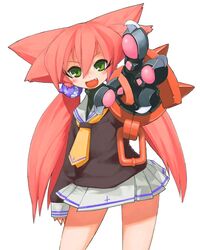  animal_ears cat_ears female green_eyes long_hair oerba_yun_fang original pink_hair school_uniform solo unaji 