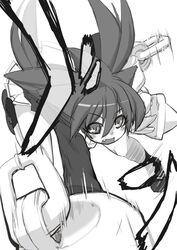  animal_ears cat_ears female foreshortening greyscale long_hair monochrome original school_uniform solo unaji 