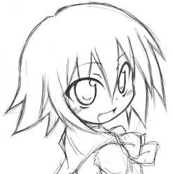  female greyscale kusakabe_misao lowres lucky_star monochrome nishino_hikoji oerba_yun_fang ryouou_school_uniform school_uniform serafuku short_hair sketch solo 