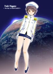  clothes_lift female hat high_heels maira_gen military military_uniform miniskirt nagato_yuki panties pantyshot short_hair side_slit skirt skirt_lift solo space_uniform suzumiya_haruhi_no_yuuutsu the_day_of_sagittarius underwear uniform 