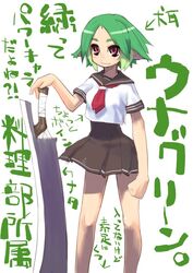  animal_ears female green_hair original red_eyes school_uniform solo unaji 