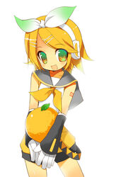  :d female food fruit holding holding_food holding_fruit kagamine_rin kagamine_rin_(if) kamiyoshi_rika number_tattoo oerba_yun_fang open_mouth orange_(fruit) orange_theme sailor_collar shoulder_tattoo smile solo tattoo vocaloid 