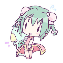  black_eyes blush_stickers bracelet bun_cover chibi china_dress chinese_clothes double_bun dress female green_hair hair_bun hair_ribbon jewelry kappa lowres mei_mei_(nagasarete_airantou) mirai_(sugar) nagasarete_airantou open_mouth ribbon shoes short_hair solo sweatdrop toono_(nagasarete_airantou) 