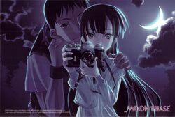  1boy camera choco_(chocolate_shop) end_card female hazuki_(tsukuyomi) highres moon morioka_kouhei tsukuyomi_moonphase 