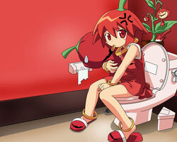  anger_vein anklet between_legs blush blush_stickers boukun_habanero bracelet chili_pepper cushion drain_(object) female habanero-tan habanero_pepper hand_between_legs holding jewelry khell_(vectors) mouth_hold netrunmon personification plant potted_plant red_eyes red_hair red_skirt shoes short_hair sitting skirt slippers solo sweatdrop toilet toilet_paper toilet_use vector_trace watanabe_akio 