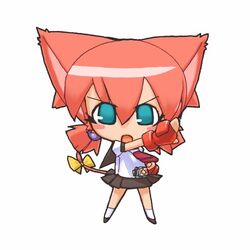  animal_ears cat_ears chibi female green_eyes kamen_rider kamen_rider_blade_(series) lowres original parody pink_hair school_uniform solo standing tail unaji 