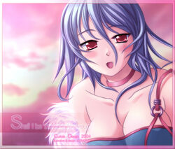  blue_hair breasts choker cleavage evemoina female oerba_yun_fang original red_eyes solo 