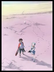  1boy bad_link desert eureka_(eureka_seven) eureka_seven eureka_seven_(series) female gun raglan_sleeves renton_thurston rifle scenery weapon yoshida_ken&#039;ichi 