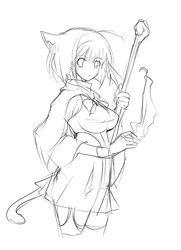  animal_ears cat_ears female greyscale monochrome original shijou_sadafumi sketch solo thighhighs 