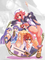  2boys 4girls alouette_(la_pucelle) breast_press breasts croix_raoul culotte dark_eclair dual_persona eclair_(la_pucelle) gun hand_on_own_hip highleg highleg_leotard hip_focus huge_breasts la_pucelle legs leotard looking_at_viewer multiple_boys multiple_girls pantyhose photoshop_(medium) prier ryoji_(nomura_ryouji) sideboob weapon 