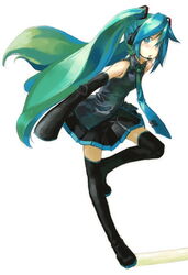  aqua_hair female hatsune_miku long_hair myu_(neorosi) solo thighhighs twintails very_long_hair vocaloid zettai_ryouiki 