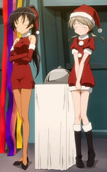  2girls anime_screenshot christmas ichijou_eika multiple_girls pantyhose santa_costume sky_girls sonomiya_karen stitched third-party_edit 