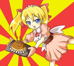  blonde_hair cake daikuuji_ayu female food kimi_ga_nozomu_eien oerba_yun_fang oven_mitts pastry solo yoruie_satsuki 