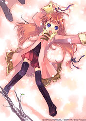  female lowres lying original sanjou_sorata snow snowing solo_focus thighhighs zettai_ryouiki 