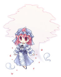  cherry_blossoms chibi female hat hitodama japanese_clothes lim-r long_sleeves looking_at_viewer open_mouth petals saigyouji_yuyuko solo touhou triangular_headpiece 