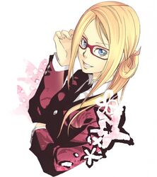  blonde_hair blue_eyes female formal glasses katekyo_hitman_reborn! lowres oregano solo suit 