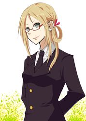  blonde_hair female formal glasses katekyo_hitman_reborn! necktie oregano solo suit 