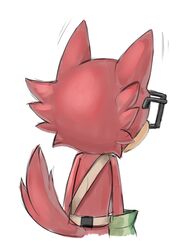  3:4 anthro belt canid canine canis clothing custom_character_(sonic_forces) eyewear fur gadget_the_wolf glasses gloves handwear kalk427 male mammal rear_view red_body red_fur sega simple_background solo sonic_forces sonic_the_hedgehog_(series) white_background wolf 