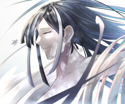  annabell_(durch9sicht5) ayashimon black_hair closed_eyes female hashihime_(ayashimon) highres simple_background solo unraveling white_hair 