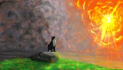  cloud colored digital_media_(artwork) digital_painting_(artwork) domestic_cat felid feline felis feral fur grass male mammal paws plant rock shaded sitting sky solo sun tallstar_(warriors) thathornycat tuxedo_cat warriors_(book_series) 