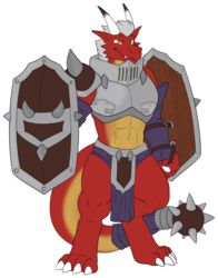  abs alpha_channel anthro armor avoid_posting bottomwear claws clothed clothing digitigrade dragon fantasy fist hi_res holding_object klotzzilla loincloth male mythological_creature mythological_scalie mythology red_body scalie shield simple_background solo toe_claws yellow_eyes 