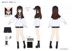  amagai_tarou ankle_boots baseball_cap black_headwear black_hoodie black_shorts black_socks blue_eyes bobby_socks boots brown_eyes brown_hair choker commentary_request drawstring female hair_flaps hat high_heel_boots high_heels highres hololive hood hoodie jewelry lace lace_socks multiple_views necklace o-ring o-ring_choker official_alternate_costume official_art platform_boots platform_footwear platform_heels reference_sheet short_shorts shorts smile socks star_(symbol) star_necklace tokino_sora tokino_sora_(streetwear) turnaround two-tone_hoodie virtual_youtuber white_hoodie 