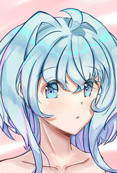  :o blue_eyes blue_hair close-up collarbone cowlick female gundam gundam_build_divers highres looking_to_the_side open_mouth pokemongundam portrait sara_(gundam_build_divers) solo 