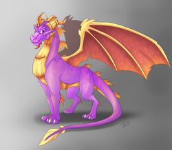  2019 absurd_res activision aged_up avaroncave claws digital_media_(artwork) dragon european_mythology feral grey_background hi_res horn male membrane_(anatomy) membranous_wings mythological_creature mythological_scalie mythology purple_eyes scales scalie simple_background solo spines spyro spyro_the_dragon tail western_dragon wings 