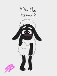  3:4 absurd_res amanda_the_adventurer anthro blush bovid caprine fluffy fur hi_res male mammal sheep simple_background simple_coloring simple_eyes solo swift_bristle white_background wool_(fur) wooly_(amanda_the_adventurer) 