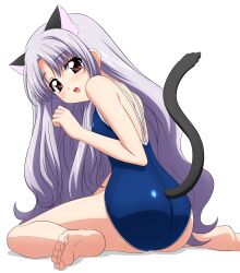  azmaria_hendric chrno_crusade kemonomimi looking_back mizugi nekomimi one-piece_swimsuit sitting solo sugimura_tomokazu sukumizu wave_ride 