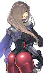  aqua_eyes ass black_capelet black_corset black_gloves capelet corset female from_behind gloves highres looking_at_viewer looking_back matsutakeimo original pantyhose red_lips red_pantyhose signature simple_background solo thick_lips white_background 