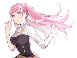  belt closed_mouth female fire_emblem fire_emblem:_three_houses garreg_mach_monastery_uniform hilda_valentine_goneril long_hair menoko pink_eyes pink_hair protected_link simple_background solo twintails uniform upper_body white_background 