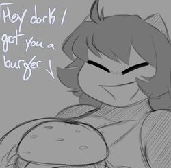  absurd_res anthro big_breasts breasts burger closed_eyes english_text female food generation_1_pokemon hair hi_res huge_breasts looking_at_viewer mammal monochrome nintendo offering_food open_mouth pokemon pokemon_(species) snorlax solo text tiramisu_(xytora) xytora 