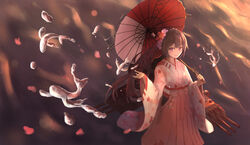  anchor bad_id bad_pixiv_id black_hair female flower hair_flower hair_ornament highres izumi_roka japanese_clothes kimono long_hair long_sleeves looking_at_viewer oil-paper_umbrella over_shoulder pink_kimono purple_eyes rendian_(steelblue_mirage) simple_background smile solo standing steelblue_mirage turret umbrella very_long_hair warship_girls_r water wide_sleeves 