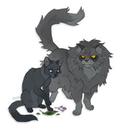  2021 4_toes blue_eyes cinderpelt_(warriors) digital_media_(artwork) domestic_cat duo feet felid feline felis feral flat_colors jeniak mammal paws simple_background sitting standing toes warriors_(book_series) white_background yellowfang_(warriors) 