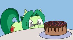  animated appel appelknekten birthday_cake cake cutie_mark dessert equid equine eyewear feral food fur furniture glasses green_body green_fur green_hair grey_eyes hair hasbro horse male mammal my_little_pony pony short_playtime solo table tail tail_motion tailwag 