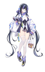  absurdres bag black-framed_eyewear black_hair black_leotard blue_eyes blunt_bangs book bookmark bow bread breasts commentary dress earpiece english_commentary female food full_body glasses hair_ribbon half-closed_eyes hand_up headphones highres holding holding_bag holding_book jacket knees_together_feet_apart large_breasts layered_sleeves legs leotard leotard_under_clothes long_hair looking_at_viewer mole mole_under_mouth multicolored_footwear multicolored_hair nana_ann original parted_lips pigeon-toed plastic_bag puffy_sleeves purple_dress purple_hair purple_ribbon receipt red_bow ribbon round_eyewear see-through shoes shopping_bag short_dress sidelocks simple_background skindentation sleeves_past_wrists solo standing streaked_hair thighhighs thighs twintails two-tone_hair very_long_hair white_background white_jacket white_thighhighs 