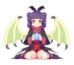  animal_ears bat_ears commission dragon_wings fake_animal_ears female fire_emblem fire_emblem:_the_sacred_stones fire_emblem_heroes full_body fur_trim halloween halloween_costume highres long_sleeves maidforge multi-tied_hair myrrh_(fire_emblem) myrrh_(halloween)_(fire_emblem) purple_hair red_eyes simple_background sitting solo twintails white_background wings 