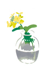  artist_name blending flower glass hirasawa_minami leaf no_humans no_lineart original partially_immersed photo-referenced plant rapeseed_blossoms refraction simple_background still_life transparent vase water white_background yellow_flower 