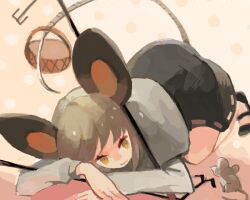  animal_ears bad_drawr_id bad_id basket capelet clea_(geee13) dowsing_rod dress female grey_hair mouse_(animal) mouse_ears mouse_tail nazrin oekaki short_hair solo tail touhou yellow_eyes 