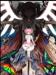  bad_id bad_pixiv_id bow_(weapon) bug butterfly choker clock dual_persona female hair_ribbon highres kaname_madoka kaname_madoka_(magical_girl) magical_girl mahou_shoujo_madoka_magica mahou_shoujo_madoka_magica_(anime) michaela_(madoka_magica) photoshop_(medium) pink_hair red_choker ribbon ringo_samurai sebastians_(madoka_magica) short_twintails spoilers twintails two_side_up ulla_(madoka_magica) ultimate_madoka weapon 