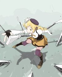  :p beret blonde_hair boots brown_thighhighs commentary_request corset detached_sleeves drill_hair female field_of_blades fingerless_gloves foreshortening full_body gloves gun hair_ornament hairpin hat highres keisan long_hair magical_girl magical_musket mahou_shoujo_madoka_magica mahou_shoujo_madoka_magica_(anime) multiple_weapons planted planted_gun pleated_skirt puffy_sleeves ribbon rifle skirt solo thighhighs tomoe_mami tomoe_mami_(magical_girl) tongue tongue_out twin_drills twintails weapon yellow_eyes zettai_ryouiki 