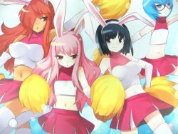  animal_ears black_hair blue_hair breasts charlotte_helene_orl&eacute;ans_de_gallia cheerleader kemonomimi kirche_augusta_frederica_von_anhalt_zerbst knee_socks large_breasts long_hair louise_fran&ccedil;oise_le_blanc_de_la_valli&egrave;re megane navel oppai pettanko pink_hair red_hair siesta_(zero_no_tsukaima) skirt tabitha usamimi usatsuka_eiji zero_no_tsukaima 